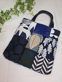 タンバリン+ピースパッチ　かご編付横長トートバッグ　ミナペルホネン　ハンドメイド タンバリン+ピースパッチ かご編付横長トートバッグ ミナ